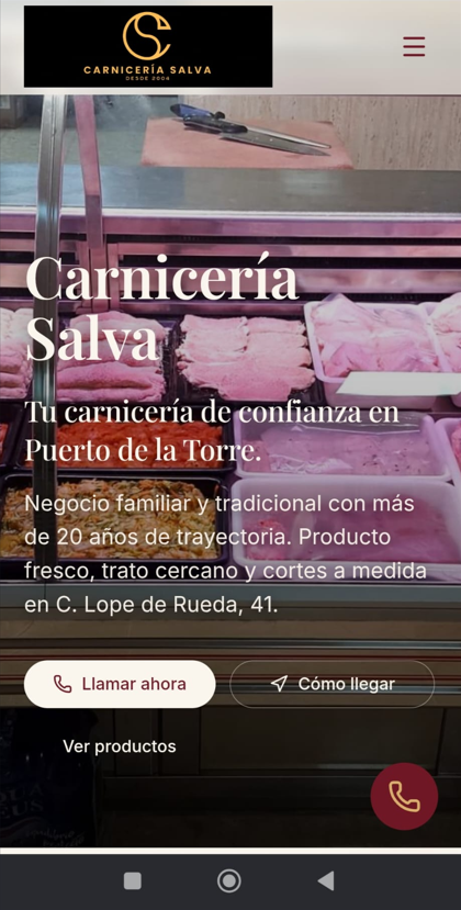 Web de Carnicería Salva adaptada a móvil